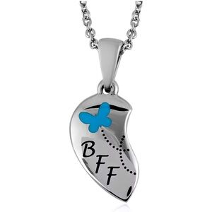 HALLMARK Blue BFF Heart Pendant Necklace 20 Inches in Stainless Steel